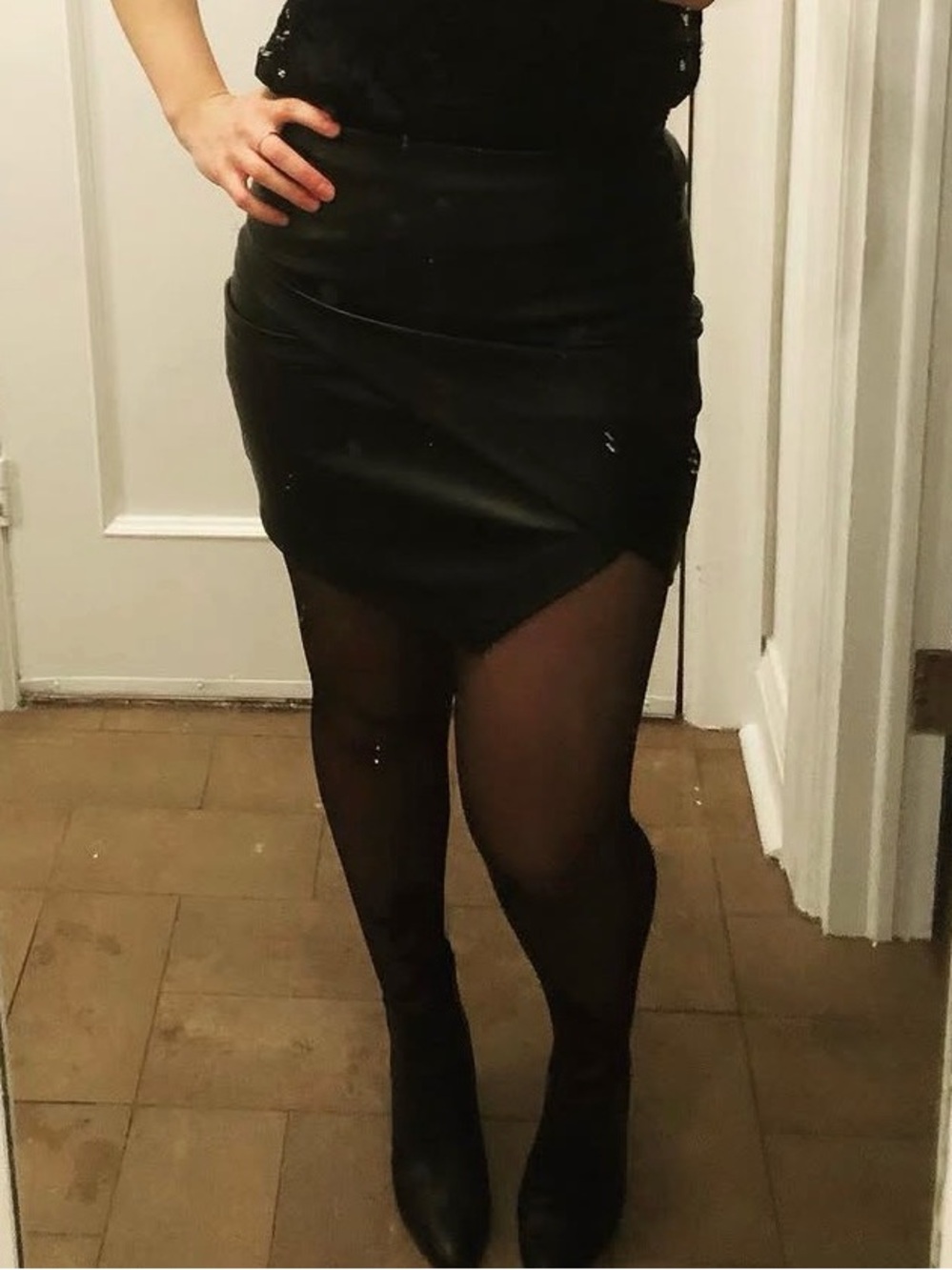 Dynamite Black Faux Leather Asymmetric Mini Skirt - Women